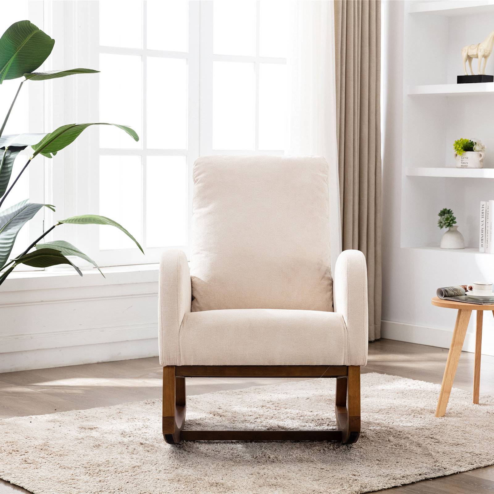Carriana Upholstered Rocking Chair Wade Logan Upholstery Beige